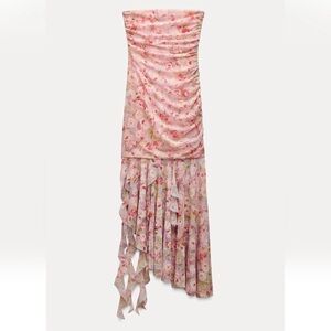 Zara Pink Floral Strapless Dress